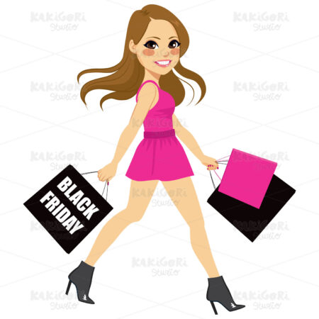 Woman Black Friday Shopping Clipart Vector Illustration 02422