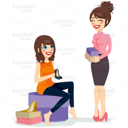 Woman Choosing Shoes Clipart Vector Illustration 01758