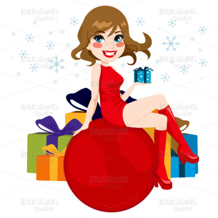 Woman Christmas Ball Clipart Vector Illustration 01230