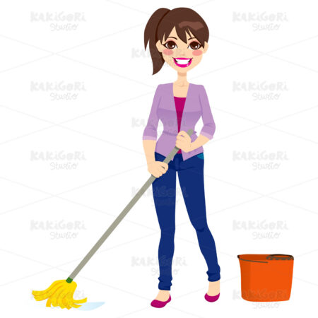 Woman Cleaning Floor Clipart Vector Illustration 01093