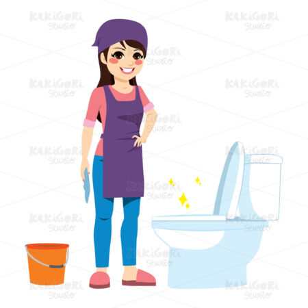 Woman Cleaning WC Clipart Vector Illustration 04109