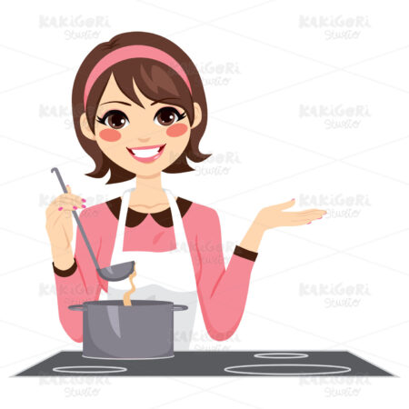 Woman Cooking Happy Clipart Vector Illustration 02103