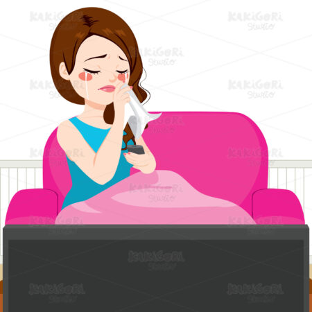 Woman Crying Couch TV Clipart Vector Illustration 03015