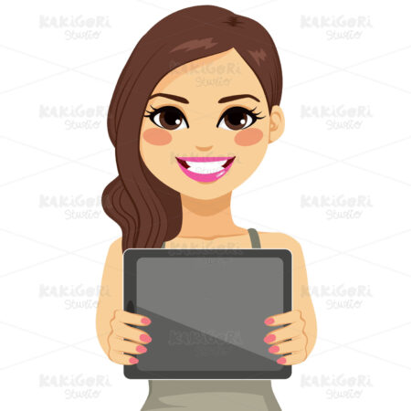 Woman Displaying Tablet Clipart Vector Illustration 02417