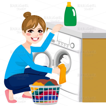 Woman Doing Laundry Clipart Vector Illustration 02294