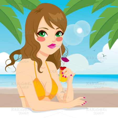 Woman Drinking Cocktail Clipart Vector Illustration 02093