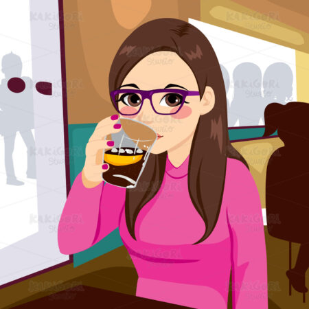 Woman Drinking Cola Clipart Vector Illustration 02067