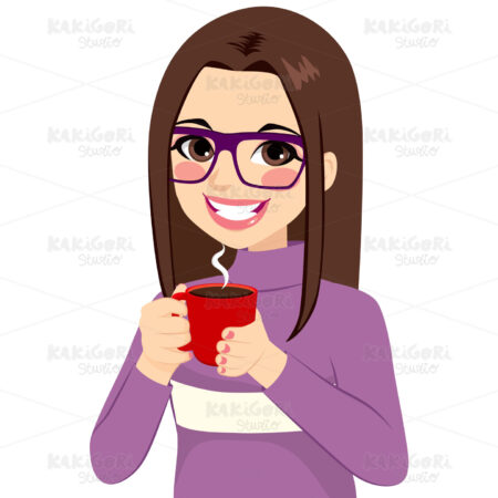 Woman Drinking Hot Chocolate Clipart Vector Illustration 02807
