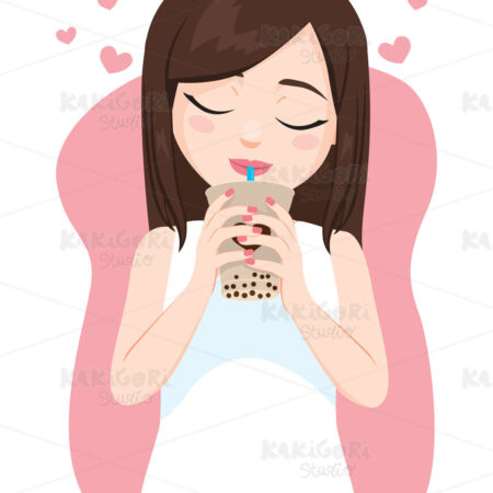 Woman Drinking Tapioca Bubble Tea Clipart Vector Illustration 05097