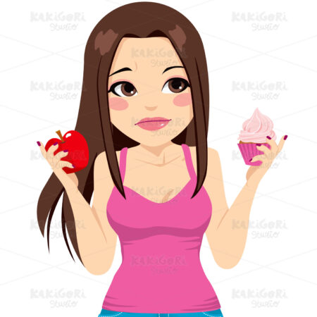 Woman Eating Apple Or Cupcake Clipart Vector Illustration 01440