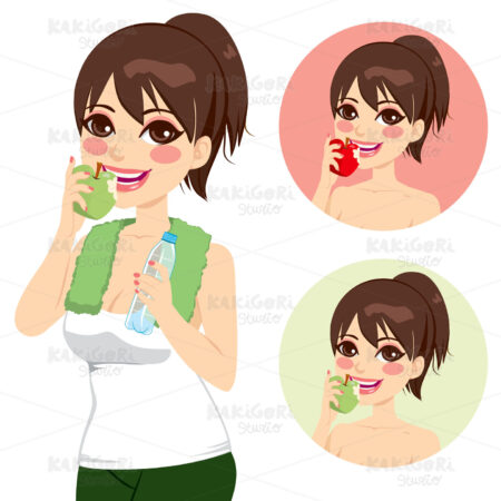 Woman Eating Apples Clipart Vector Illustration 01387