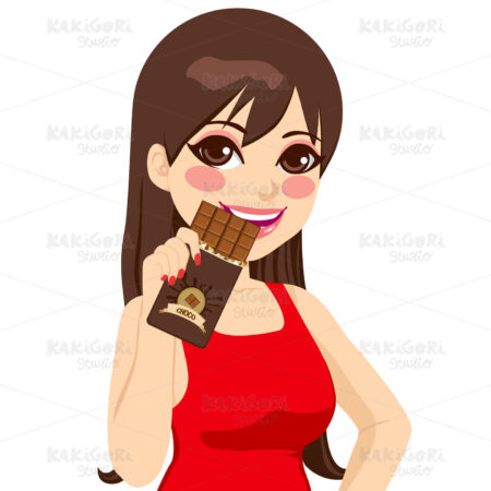 Woman Eating Chocolate Bar Clipart Vector Illustration 01501