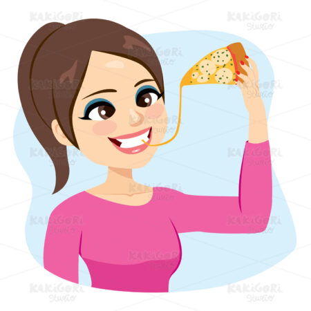 Woman Enjoying Melted Cheese Pizza Clipart Vector Illustration 04742