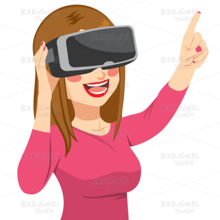 Woman Enjoying Virtual Reality Headset Clipart Vector Illustration 01769
