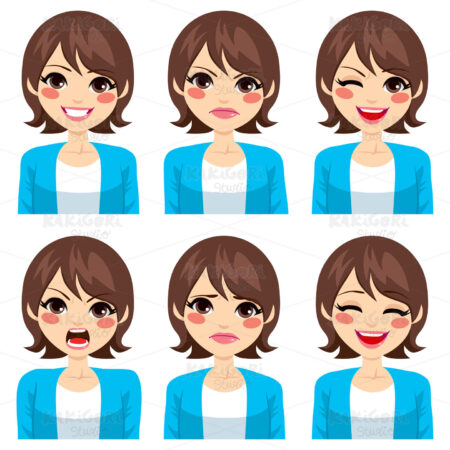 Woman Expressions Set Clipart Vector Illustration 02078
