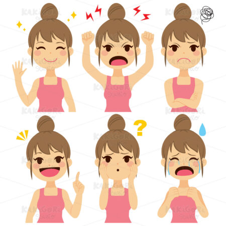 Woman Expressions Set Clipart Vector Illustration 03199