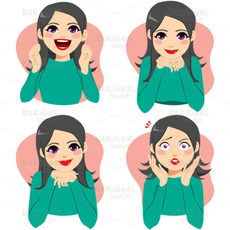 Woman Facial Emotion Expressions Clipart Vector Illustration 03924
