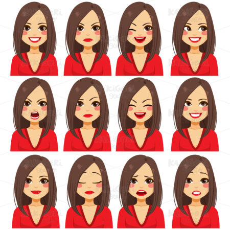 Woman Facial Expressions Clipart Vector Illustration 04558