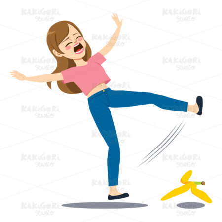 Woman Falling Banana Peel Clipart Vector Illustration 04107