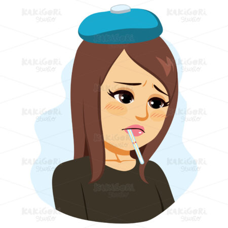 Woman Fever Thermometer Clipart Vector Illustration 03934