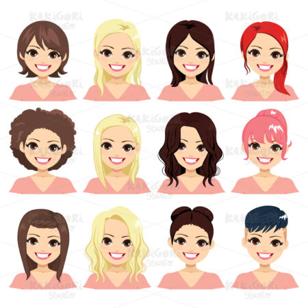 Woman Hairstyle Set Clipart Vector Illustration 04776