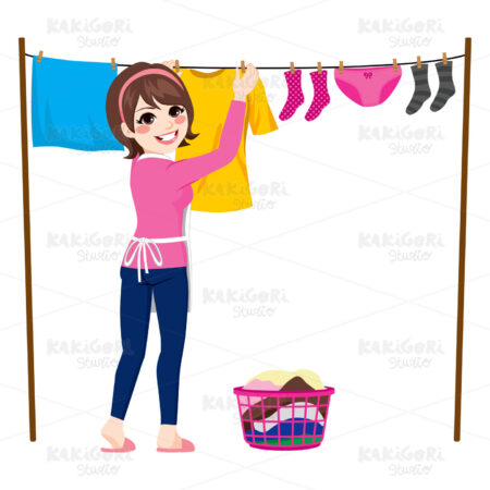 Woman Hanging Clothes Clipart Vector Illustration 02295