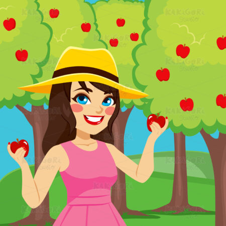 Woman Harvesting Apples Clipart Vector Illustration 03073