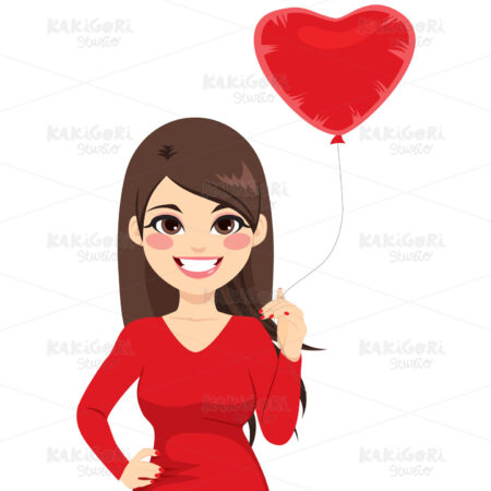 Woman Holding Heart Balloon Clipart Vector Illustration 03323