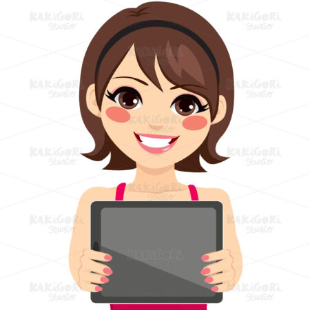 Woman Holding Tablet Clipart Vector Illustration 02616