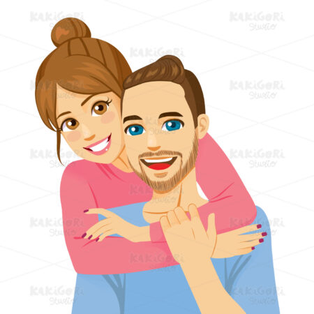 Woman Hugging Man Smiling Together Clipart Vector Illustration 04868