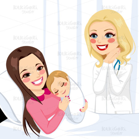 Woman Hugging Newborn Baby Girl Clipart Vector Illustration 02004