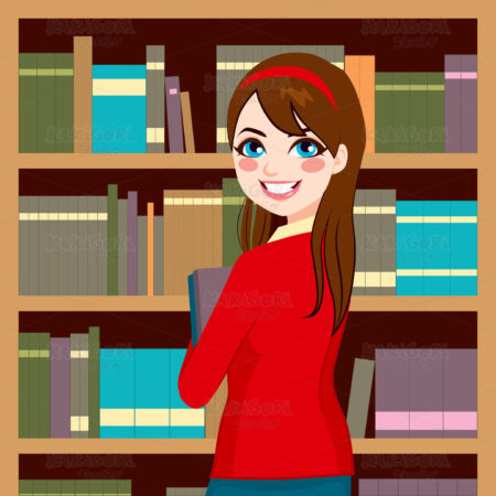 Woman In Library Clipart Vector Illustration 02224
