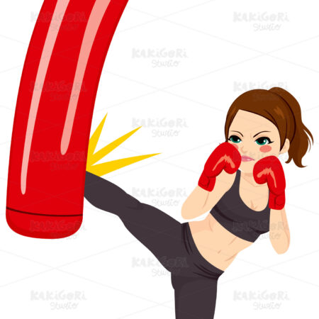 Woman Kicking Red Punching Bag Clipart Vector Illustration 02763