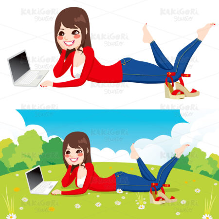 Woman Laptop Park Clipart Vector Illustration 01522