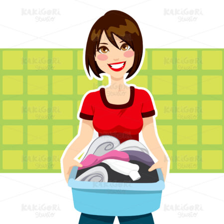 Woman Laundry Chores Clipart Vector Illustration 01016