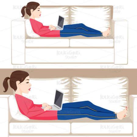 Woman Laying Sofa With Laptop Clipart Vector Illustration 02628