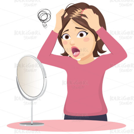 Woman Losing Hair Mirror Clipart Vector Illustration 05050