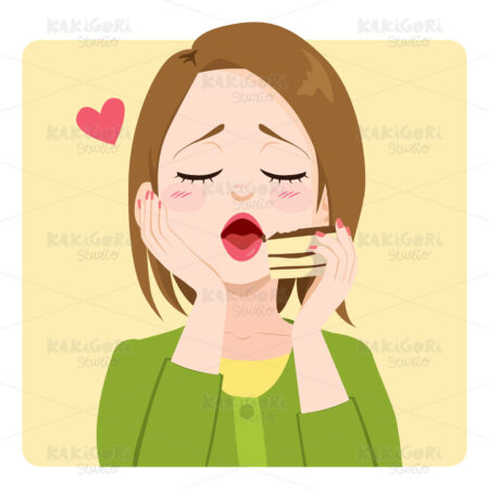 Woman Love Tiramisu Cake Clipart Vector Illustration 04757