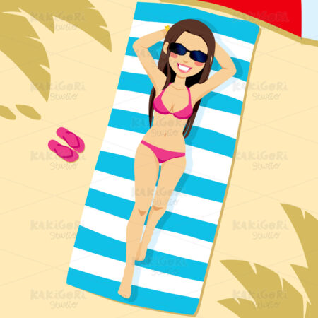 Woman Lying On Beach Clipart Vector Illustration 01452