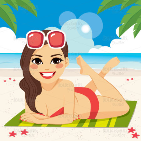 Woman Lying On Beach Clipart Vector Illustration 02599