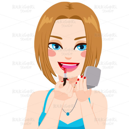 Woman Mirror Lipstick Clipart Vector Illustration 02204