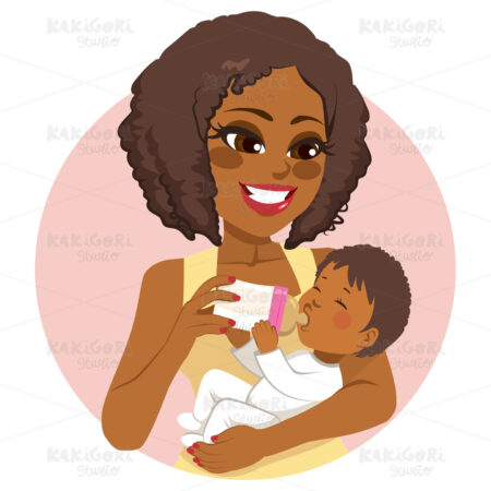 Woman Nurturing Baby Bottle Milk Clipart Vector Illustration 03223