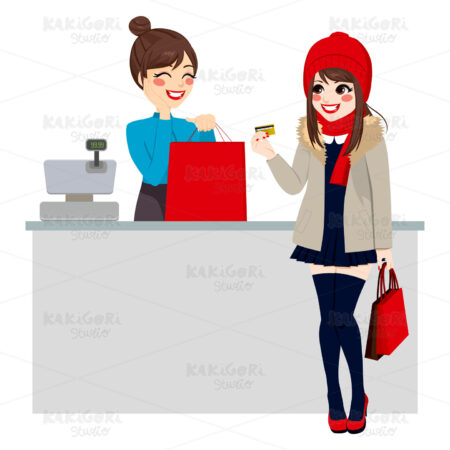 Woman Paying With Credit Card Clipart Vector Illustration 01938