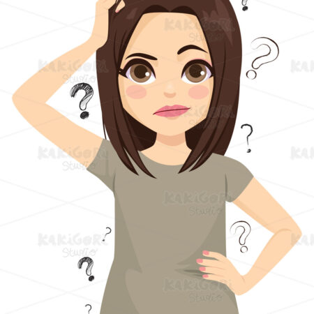 Woman Pensive Gesture Forget Expression Clipart Vector Illustration 04954