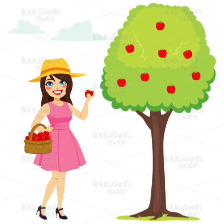 Woman Picking Apple Clipart Vector Illustration 03069
