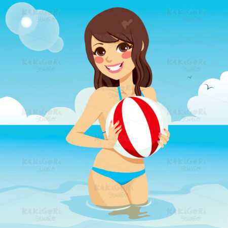Woman Playing Beach Ball Clipart Vector Illustration 01435