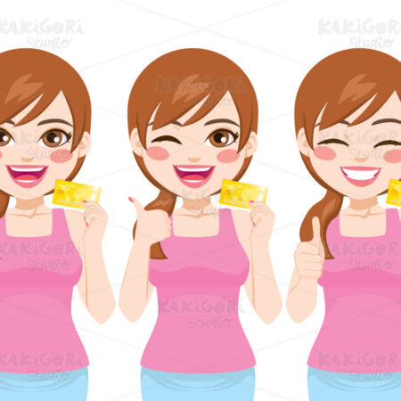 Woman Positive Action Credit Card Clipart Vector Illustration 05180