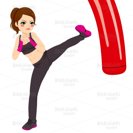 Woman Practicing Kickboxing Clipart Vector Illustration 02758