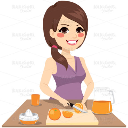 Woman Preparing Orange Juice Clipart Vector Illustration 02908