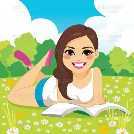 Woman Reading In Park Clipart Vector Illustration 02387
